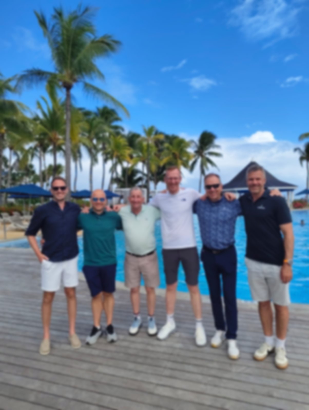 Pro travel team next to a pool in Mauritius
