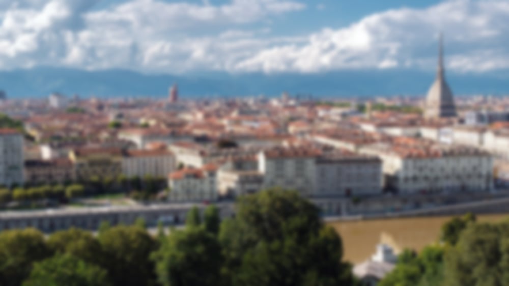 Blue skies over built-up Turin