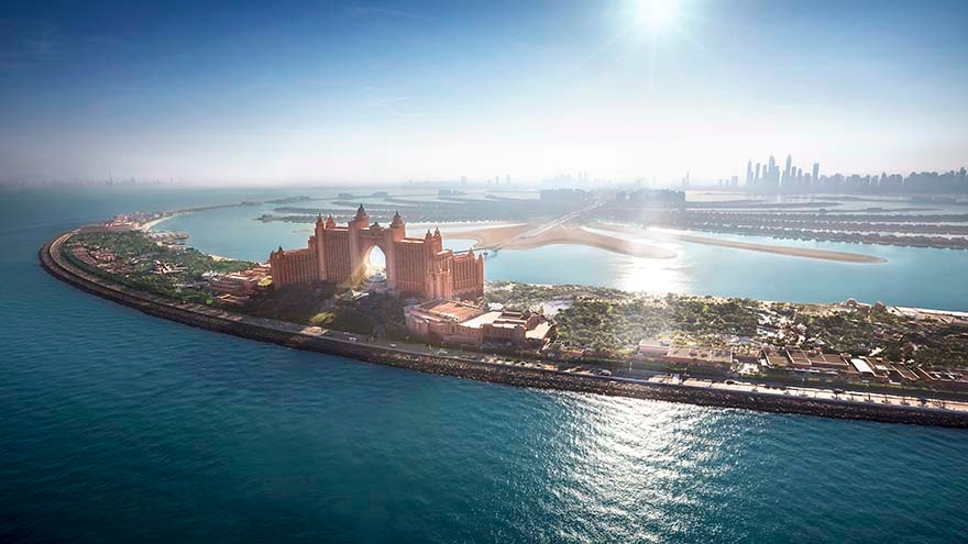 Aerial view of the incredible palm hotel in Dubai