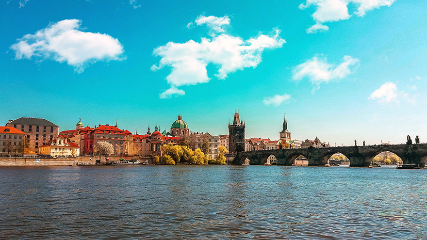 The scenic Prague with stunning skies over