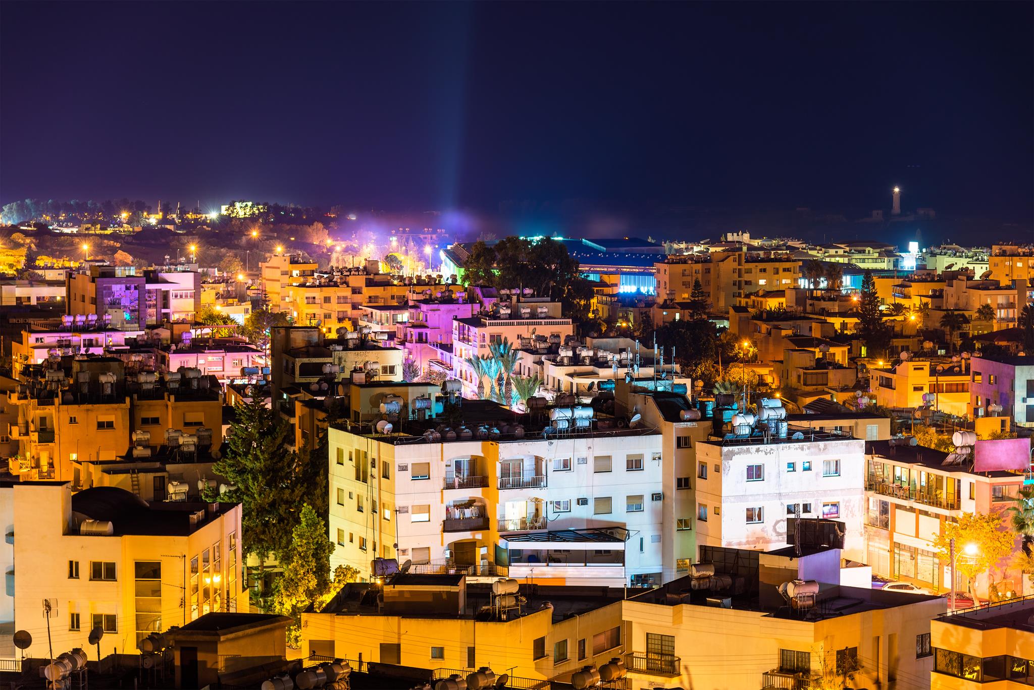 Cyprus Paphos city at night