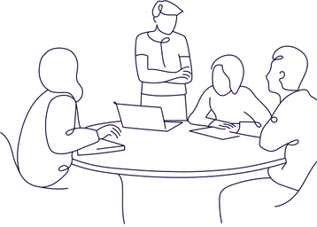 gropu of people siting with laptops over round table
