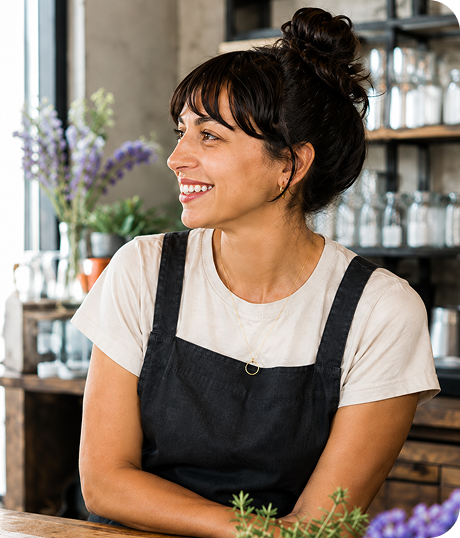 Woman smiling while working