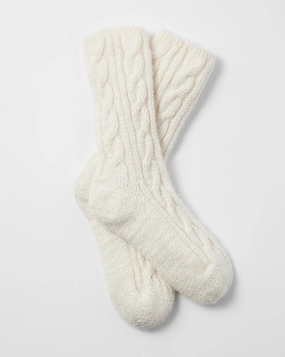 Soma<sup class=st-superscript>®</sup> laydown of white cable knit socks.