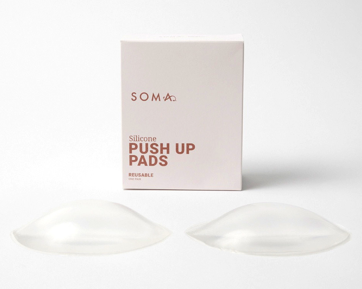 Soma<sup class=st-superscript>®</sup> laydown of get push-up pads and packaging.