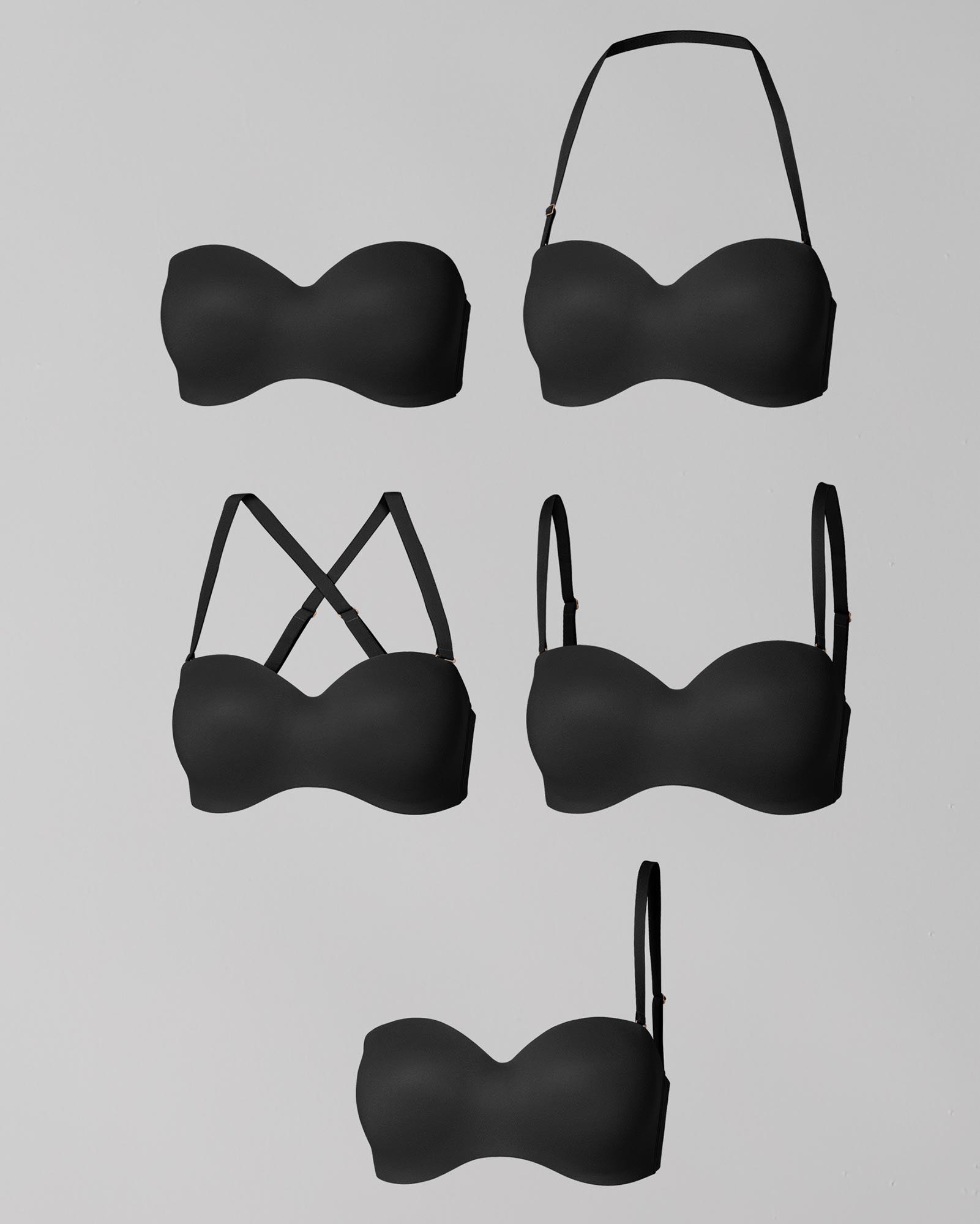 Soma<sup class=st-superscript>®</sup> women’s diagram showcasing the five ways you can wear a multi-way bra. 
