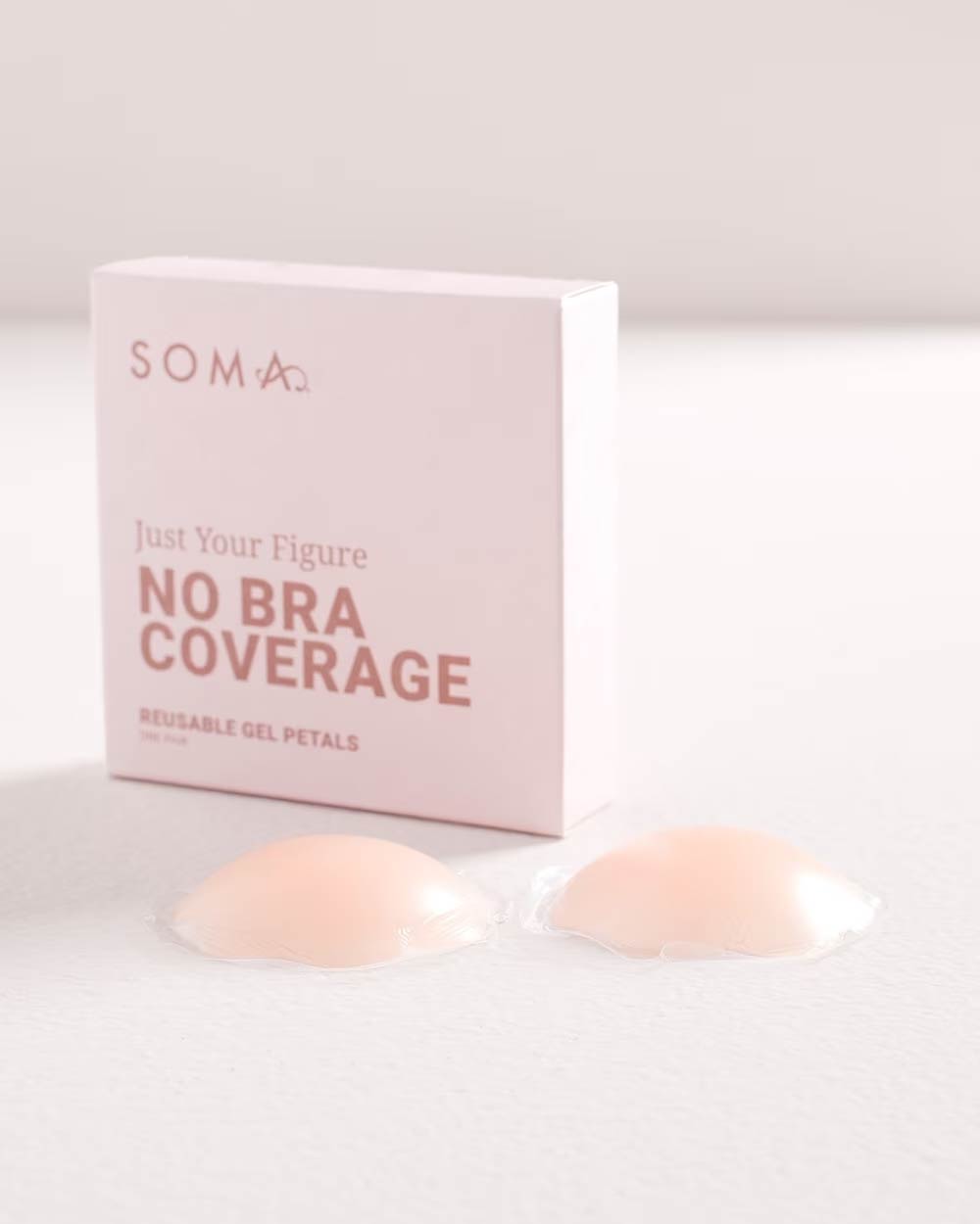 Soma<sup class=st-superscript>®</sup> women’s reusable gel petals laying next to its packaging.