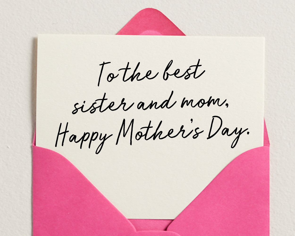 Mother's Day card popping out of an open, pink envelope that reads: 
