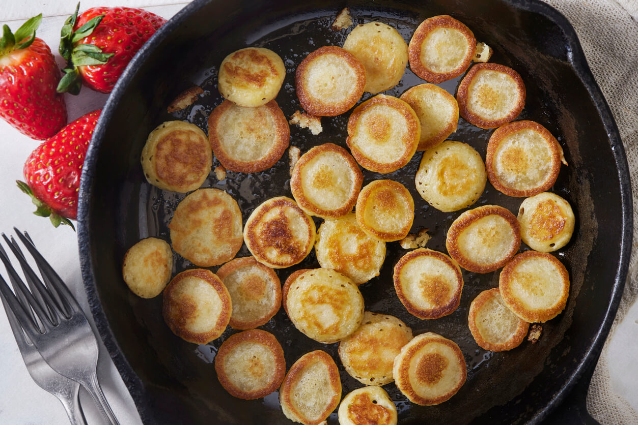 Making Mini Pancakes for Breakfast Cereal