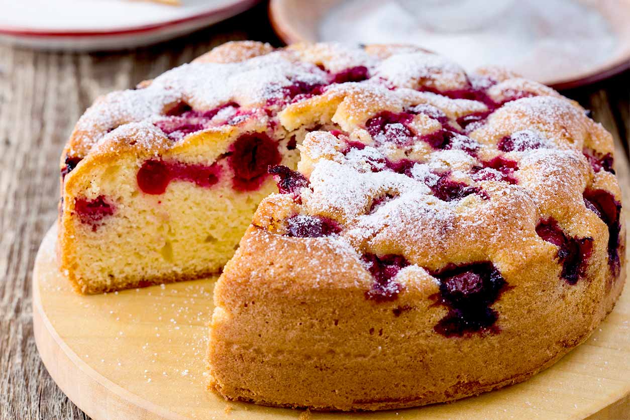 cherry cake with powdered sugar