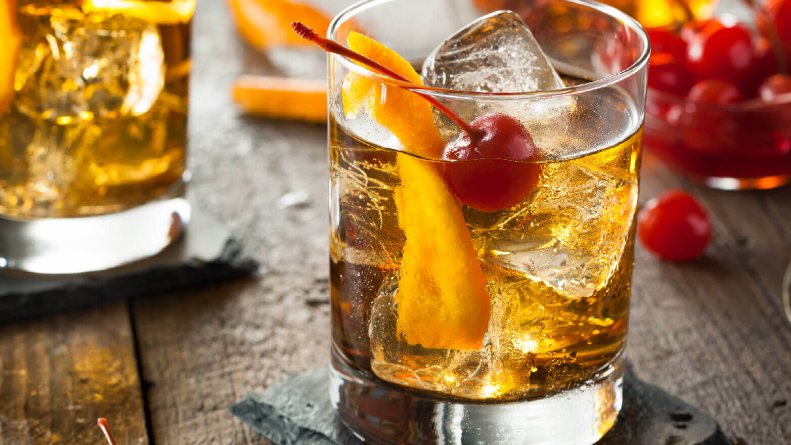 Old fashioned mixed drink.