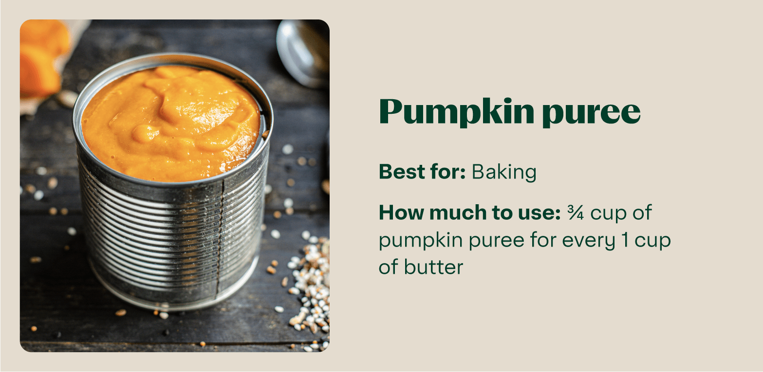 Canned pumpkin puree for baking, with text on the label specifying amount to use.