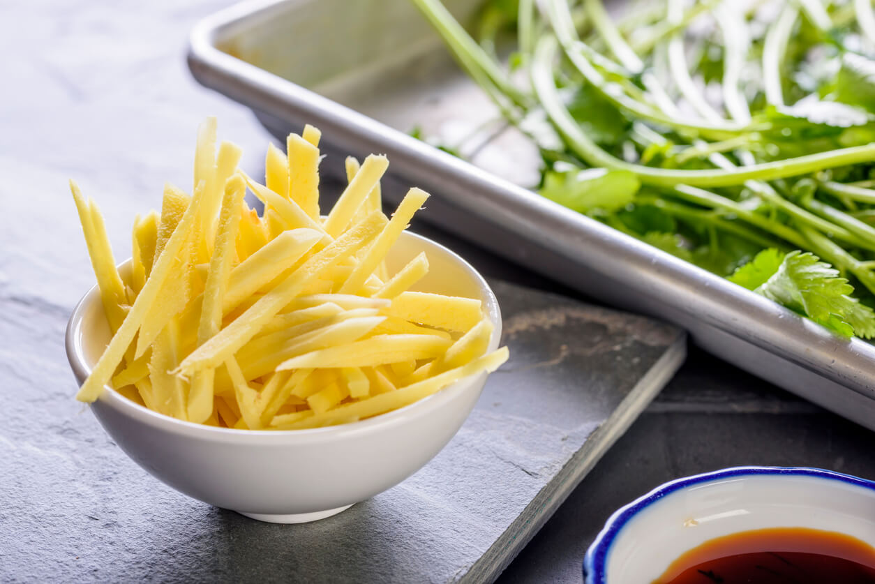 Sliced Fresh Ginger in a kitchen.