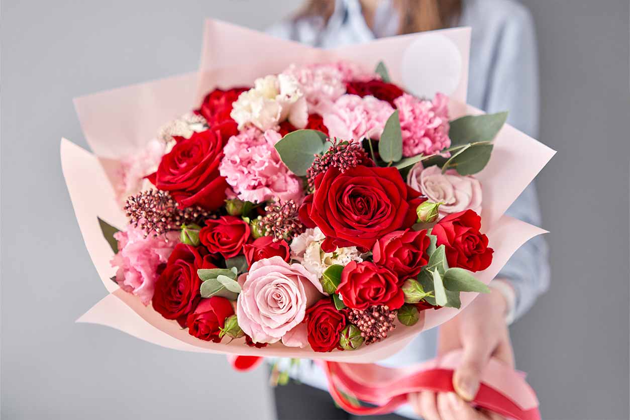 pink and red flowers for Valentine’s Day