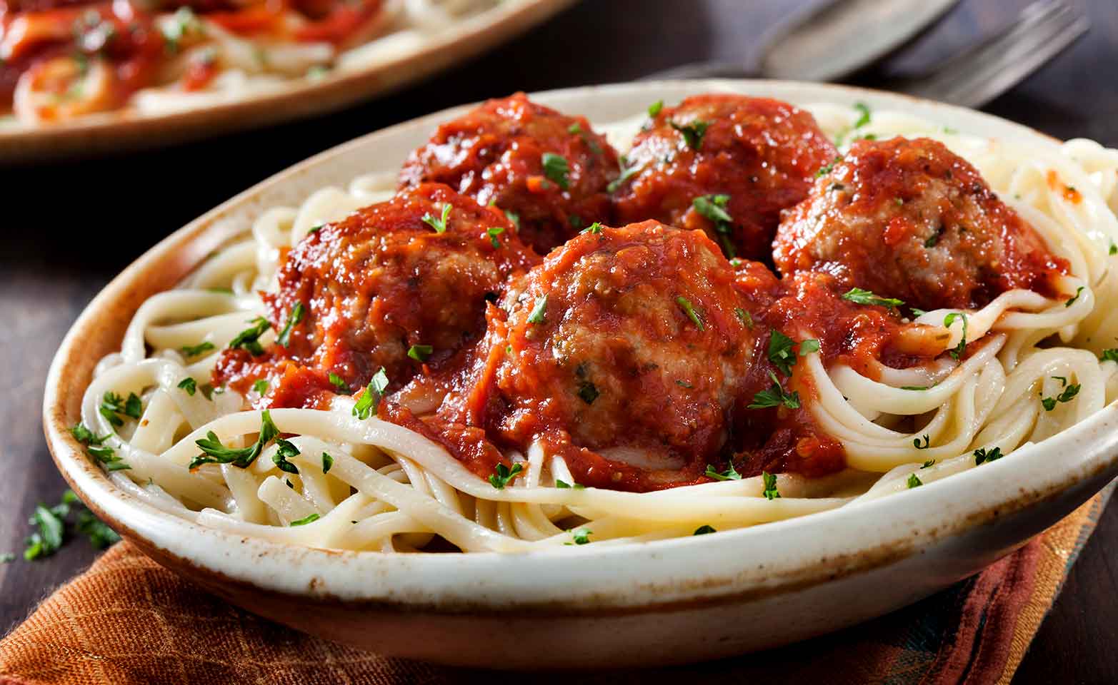 Stock image of meatballs with spaghetti