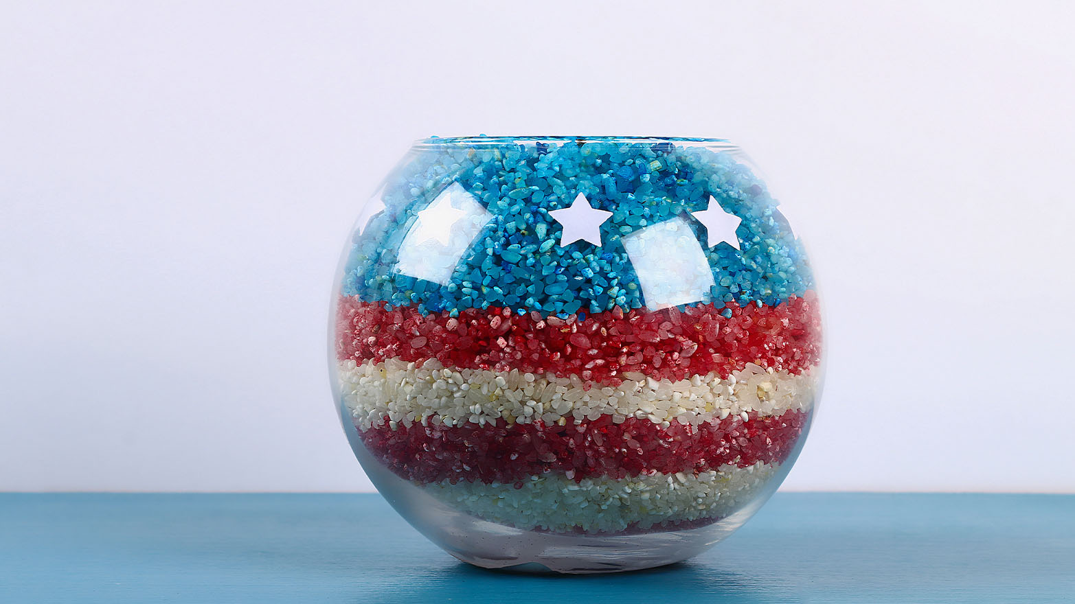 Colored sand art displays for Memorial Day