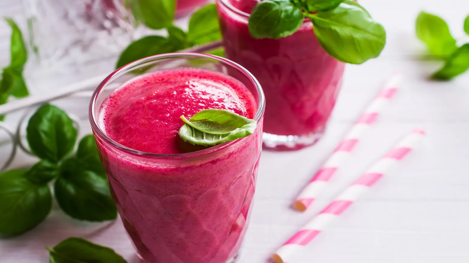 Photo of beet smoothie with mixed berries