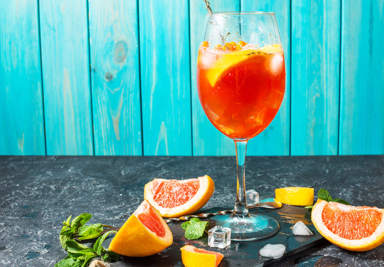 Greyhound drink on a table.