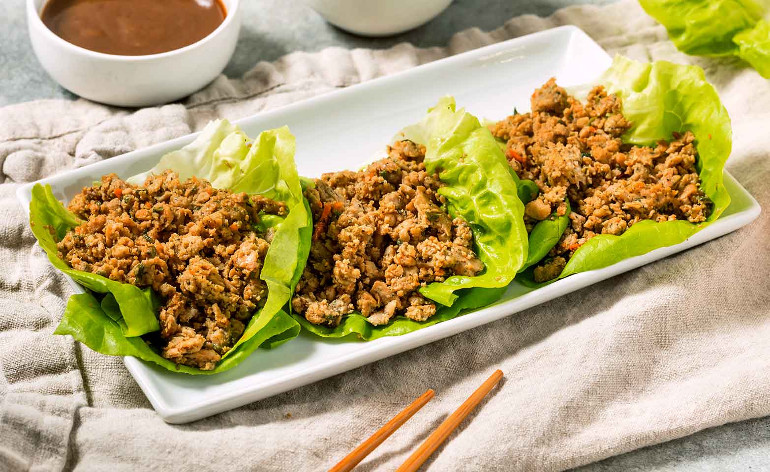 Stock image of chicken lettuce wraps