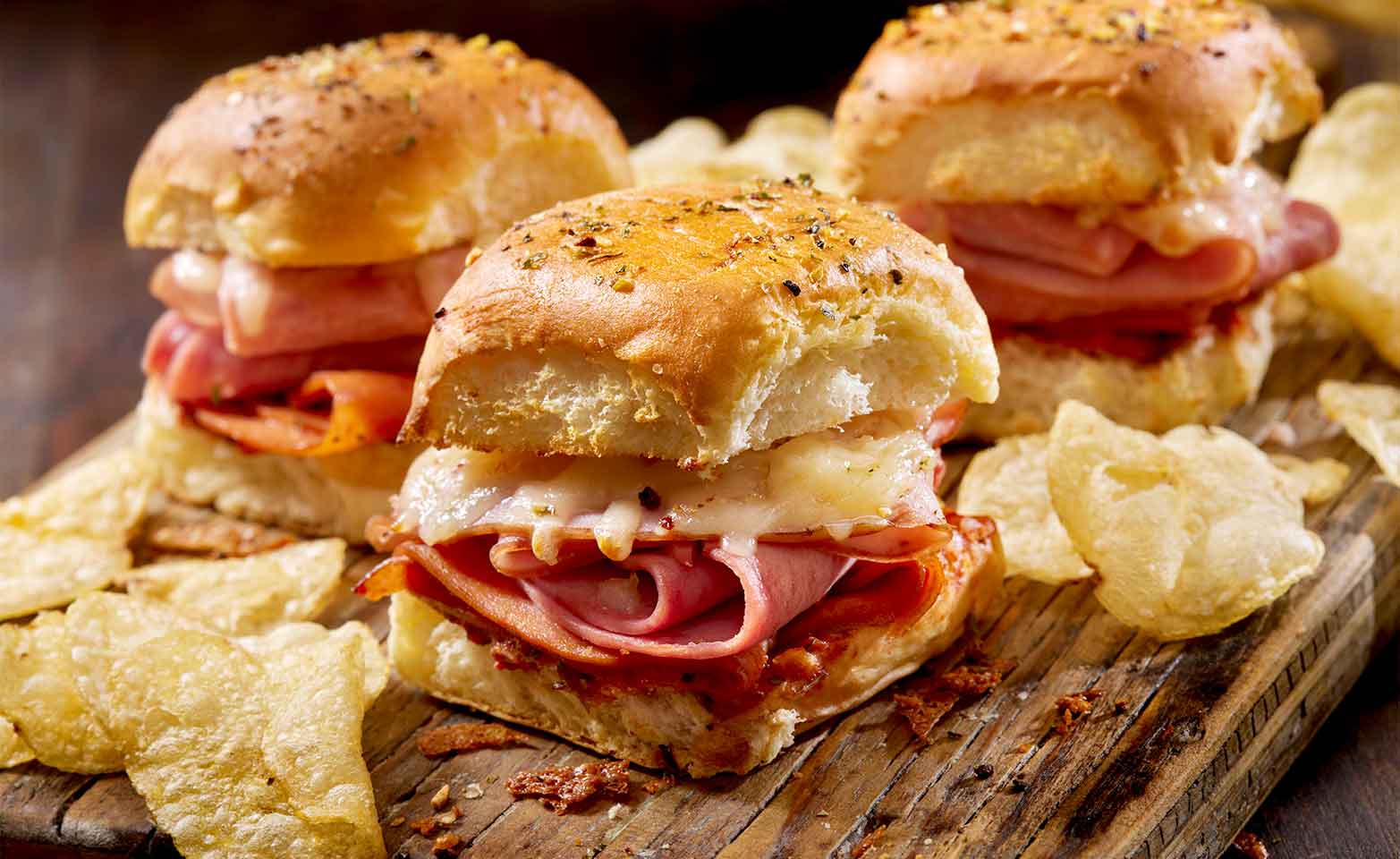 Stock image of ham and cheese sliders