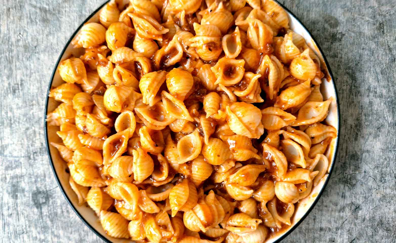 Stock image of creamy beef and shells