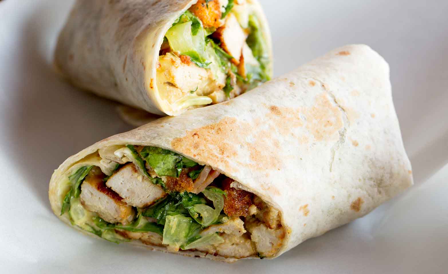 Stock image of chicken Caesar wraps
