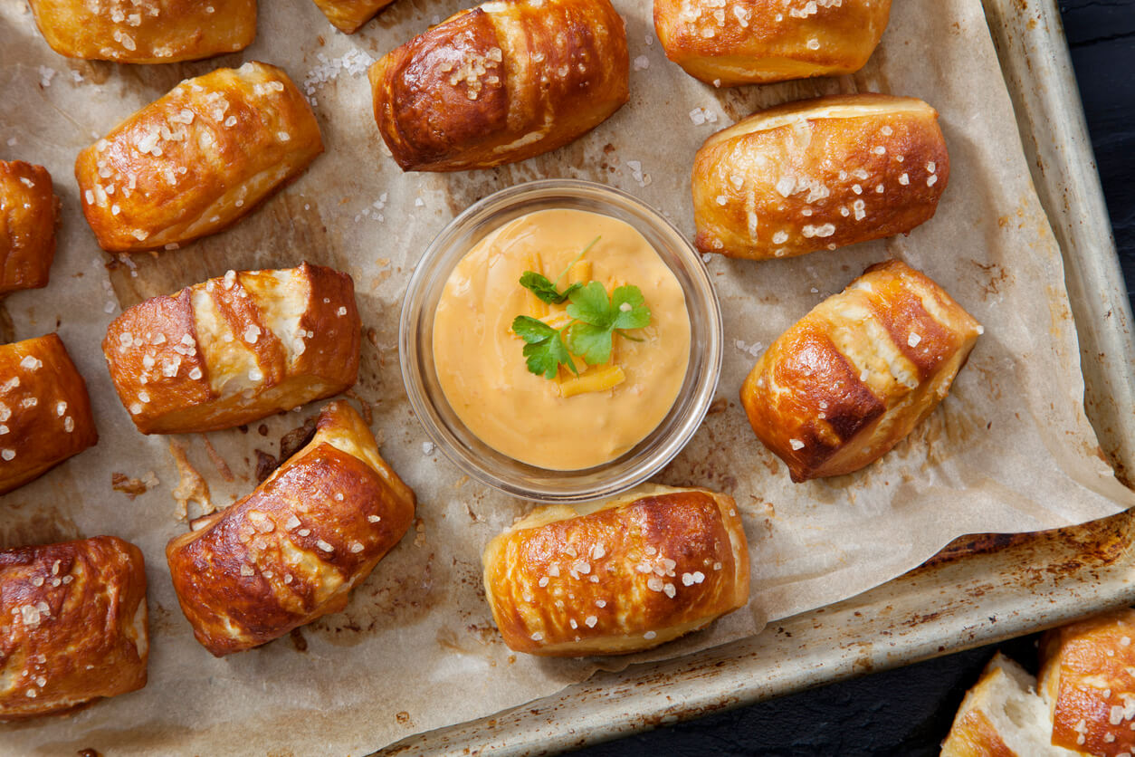 Soft Pretzel Bites with A Spicy, Cheesy Salsa Con Queso Dip