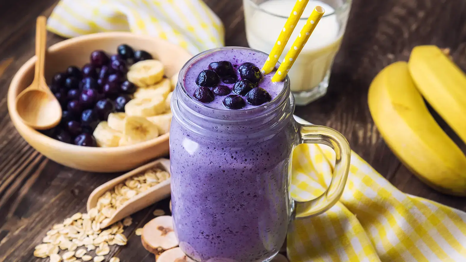 Photo of banana blueberry energy smoothie