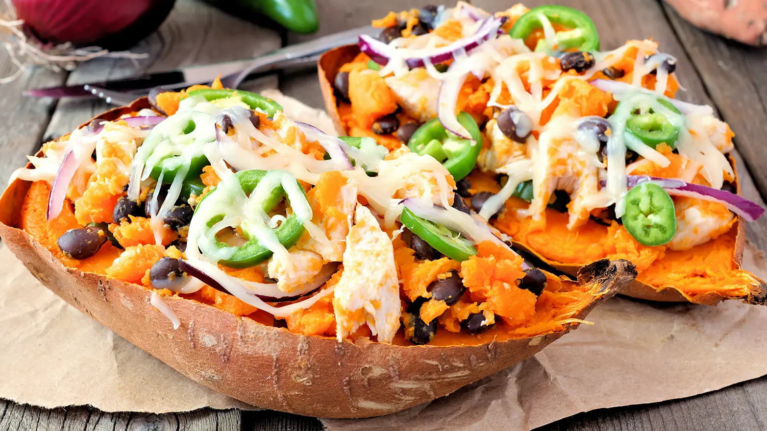 buffalo chicken stuffed sweet potatoes