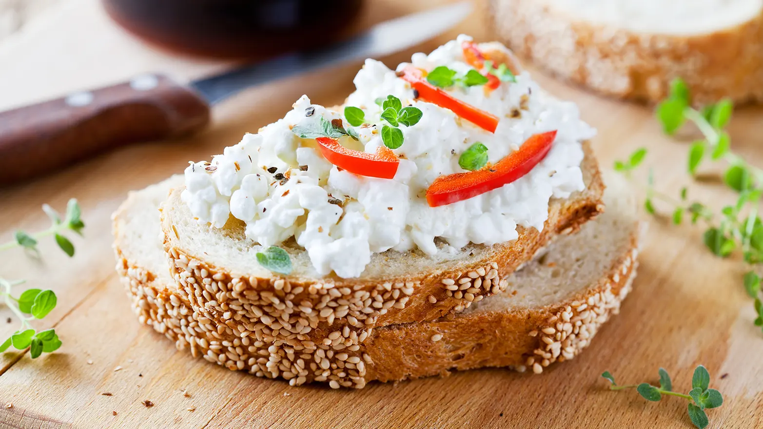 cottage cheese and pepper open sandwich