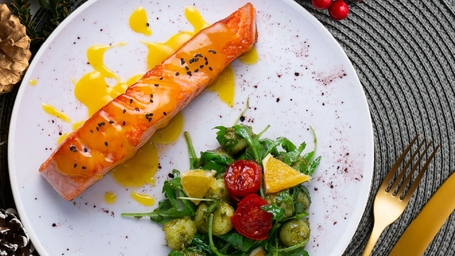 a photo of a citrus glazed salmon filet on a plate