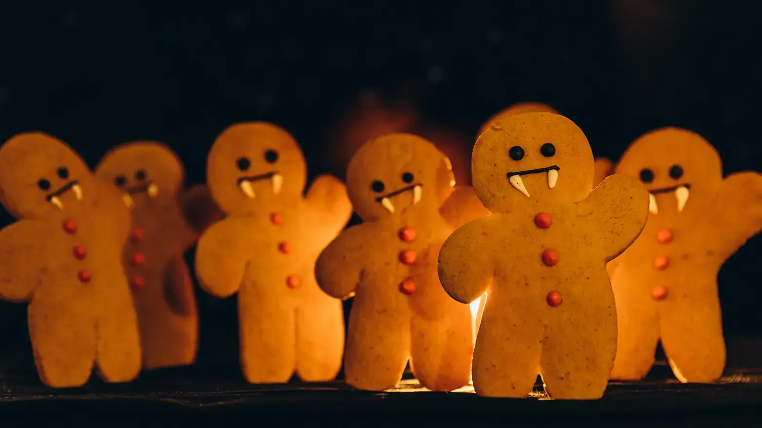 Gingerbread men decorated like vampires
