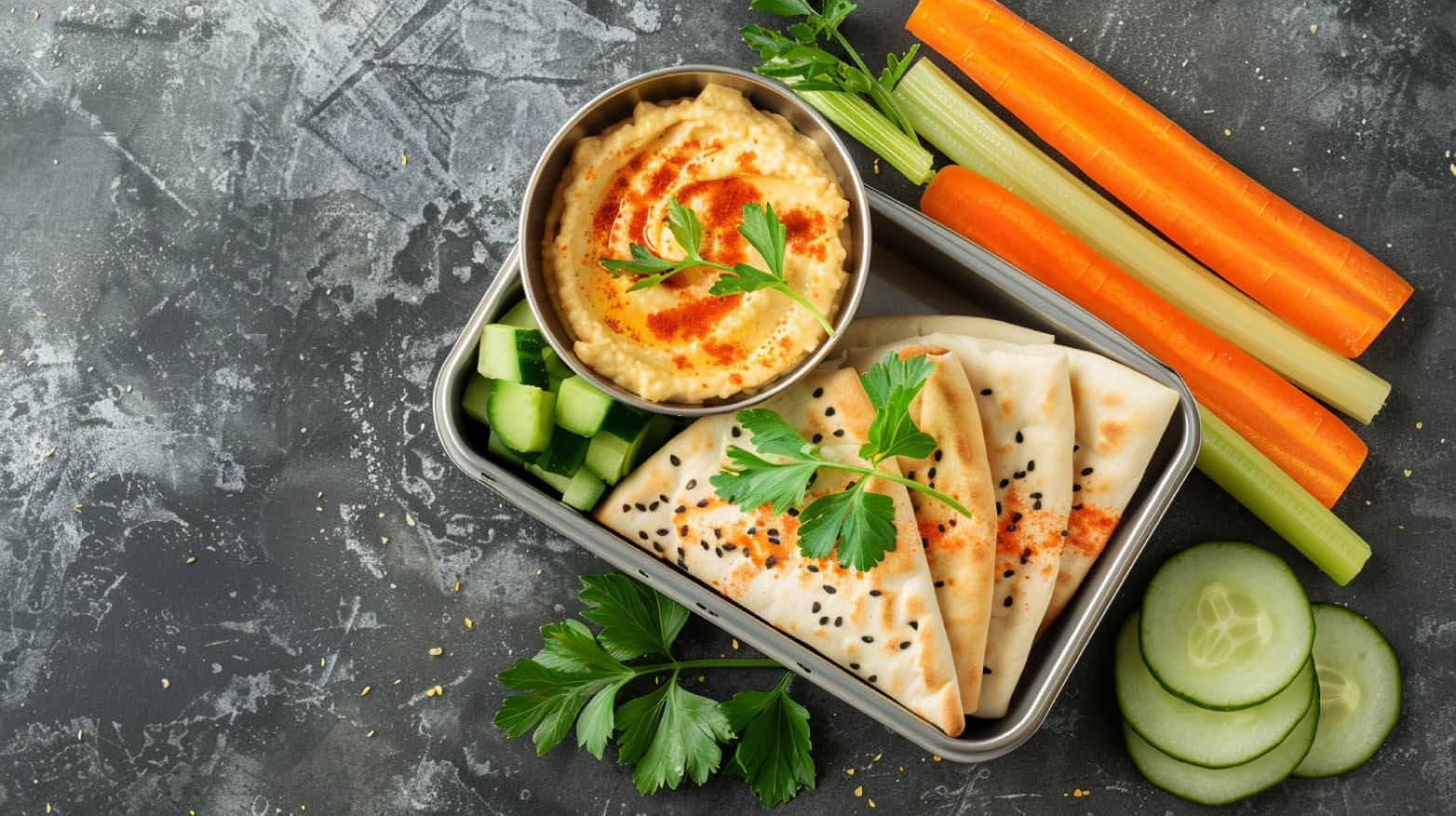 pita and veggie hummus box