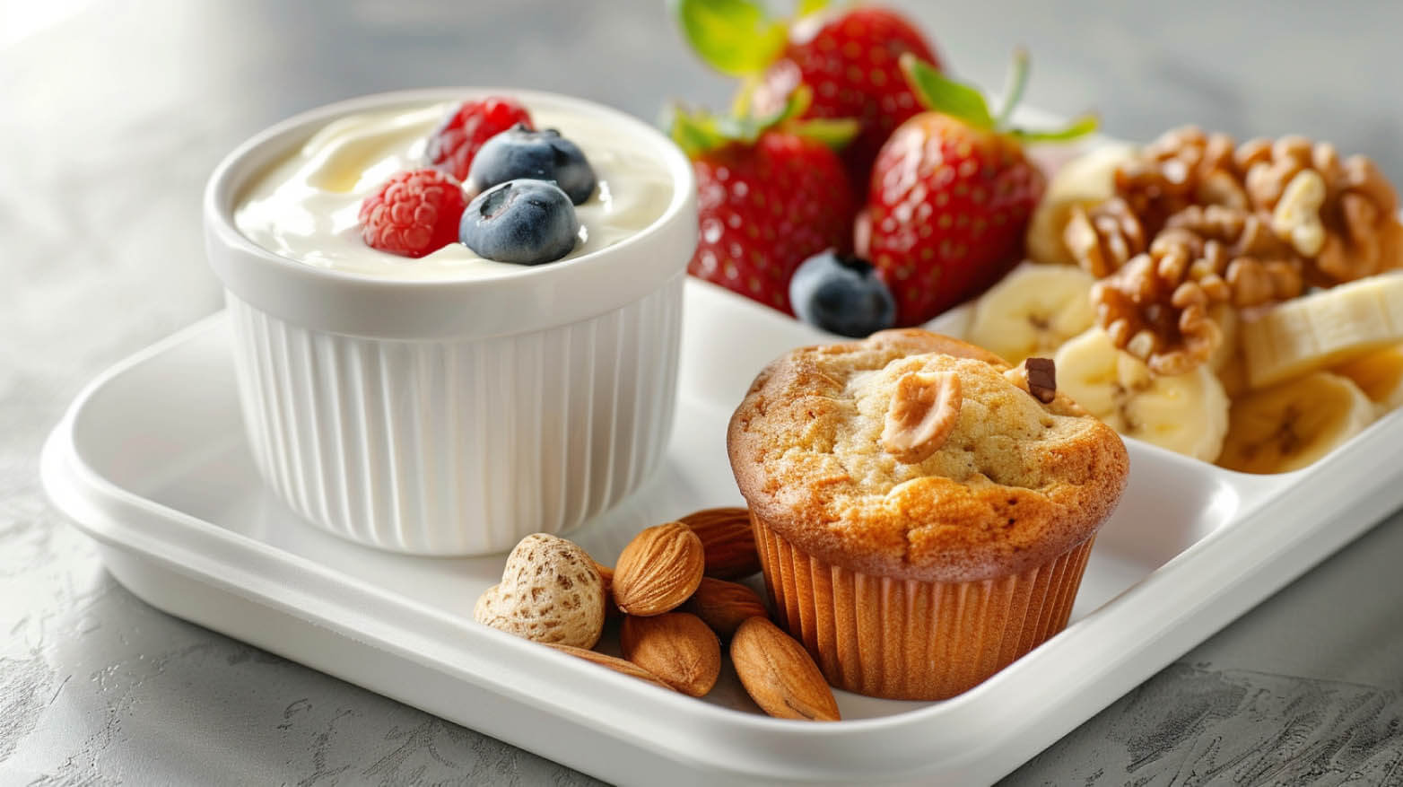 yogurt fruit cups with banana muffins