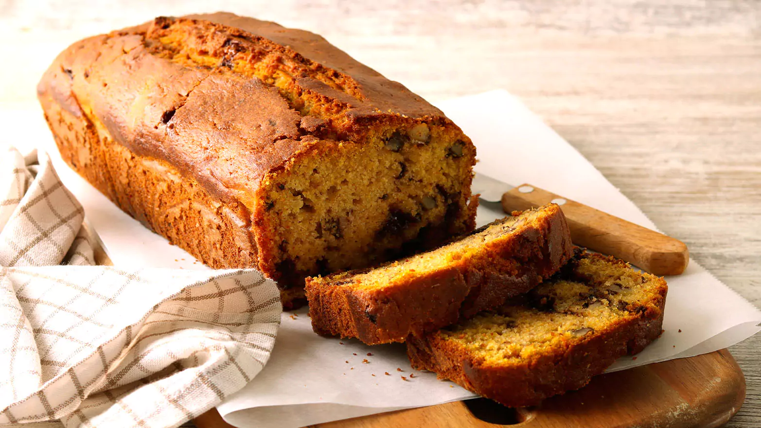 a loaf of vegan pumpkin bread