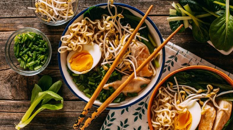 Bowls of ramen for birthday dinner ideas.