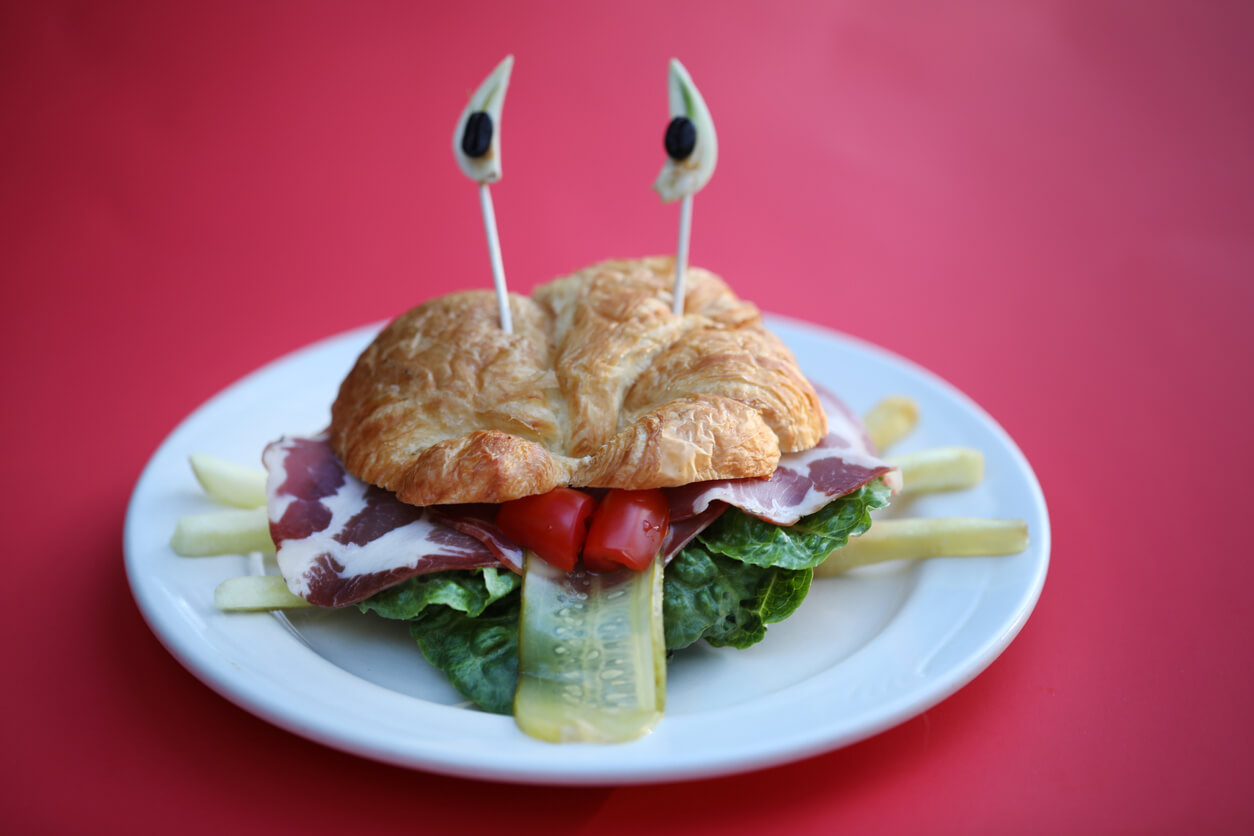 A croissant made to look like a crab