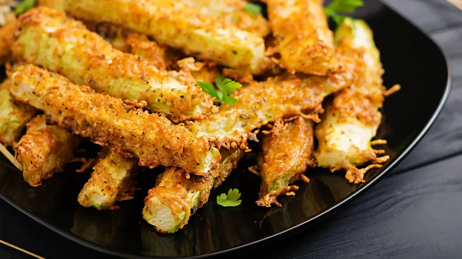 Baked garlic parmesan zucchini spears.