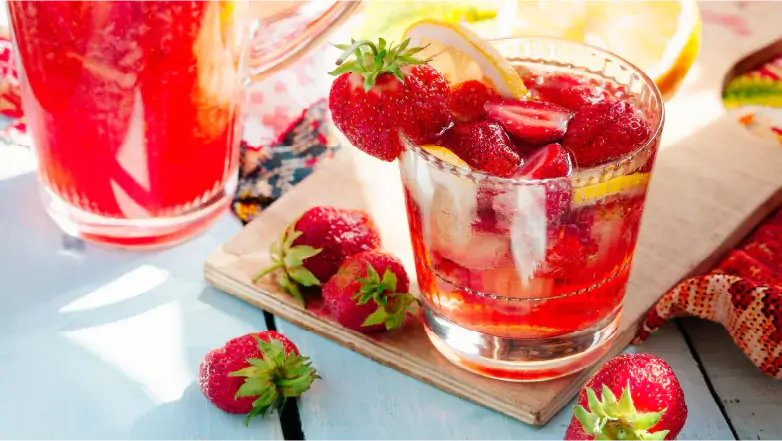 Strawberry lemon green tea with fresh fruit