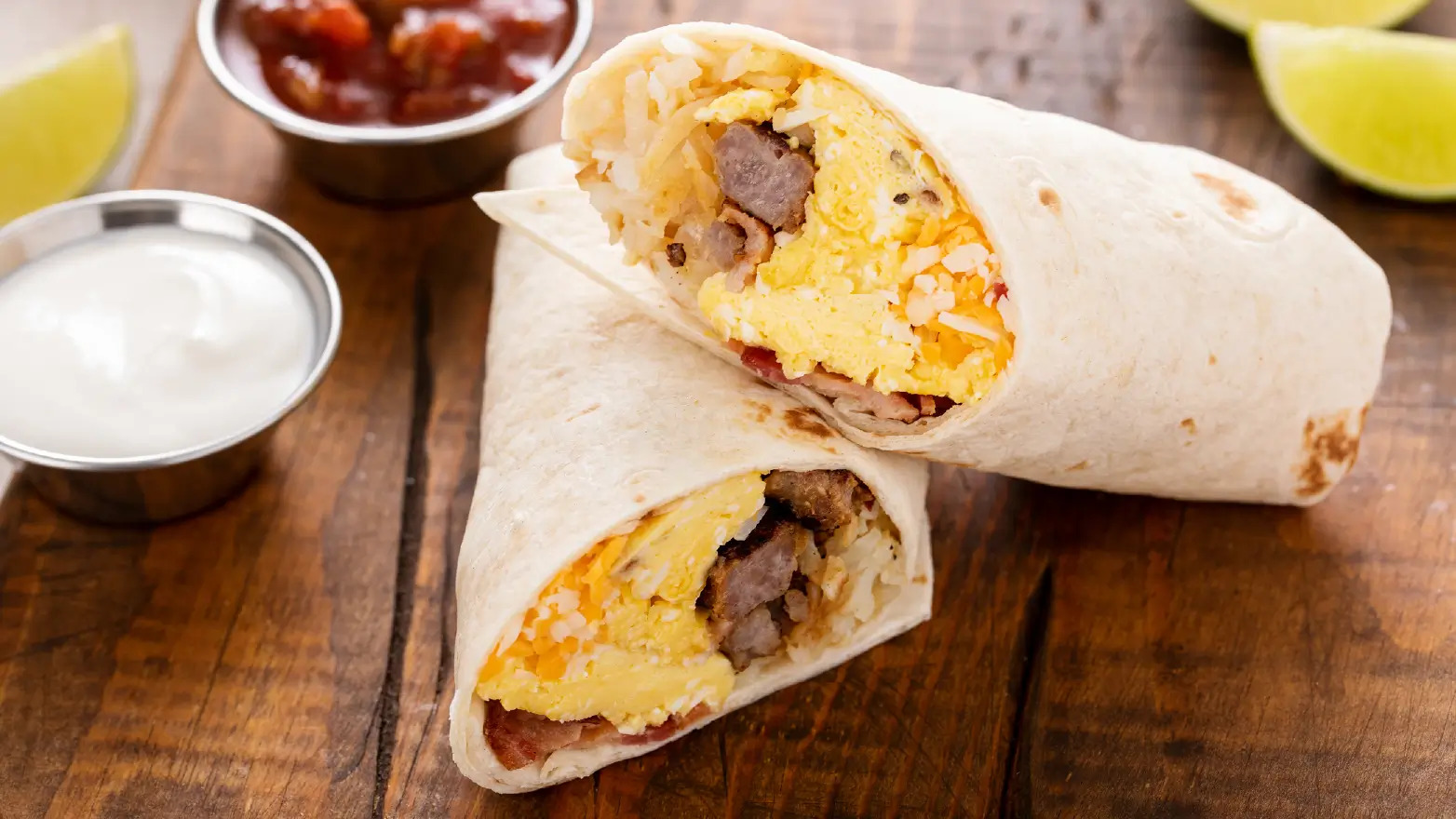 Stock image of breakfast burritos