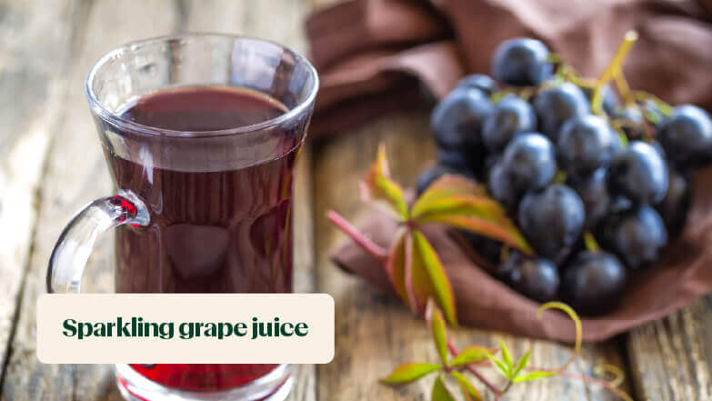 Sparkling grape juice in a glass for Passover seder.