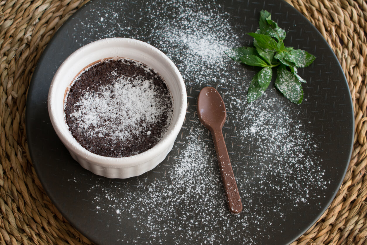 Top view of the cooked liquid chocolate souffle