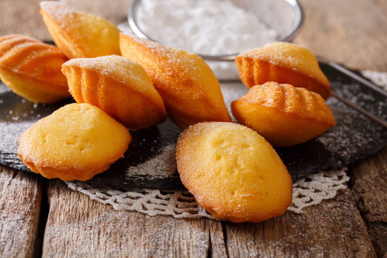 Homemade French biscuit Madeleine close-up on the table.