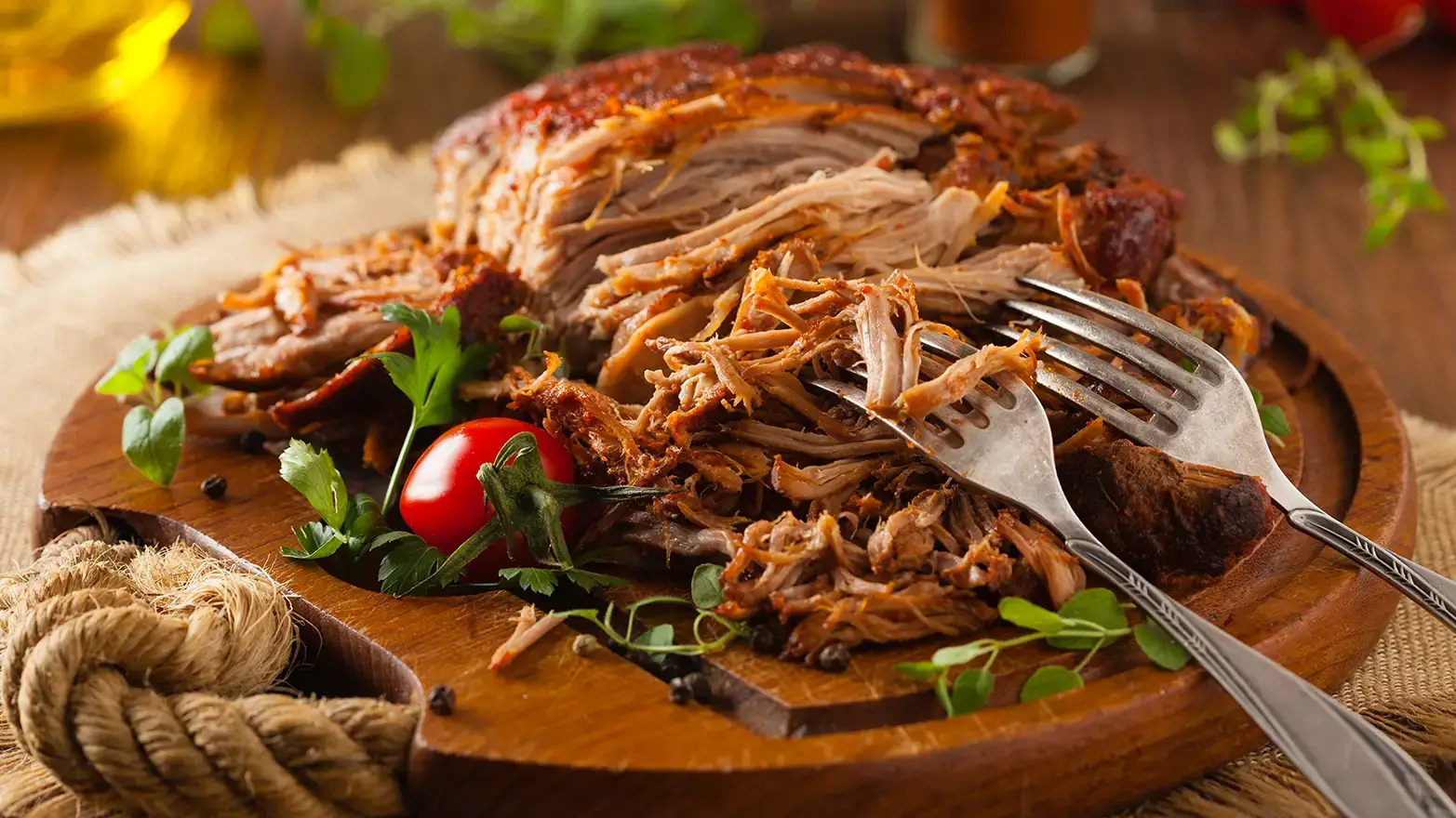 slow cooker pulled pork with a fork