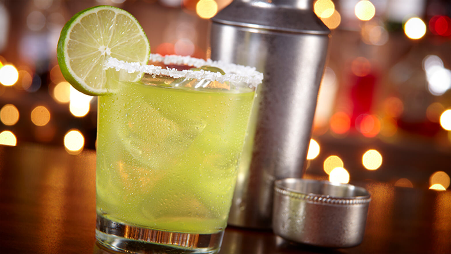 Lime margarita with salt on the rim