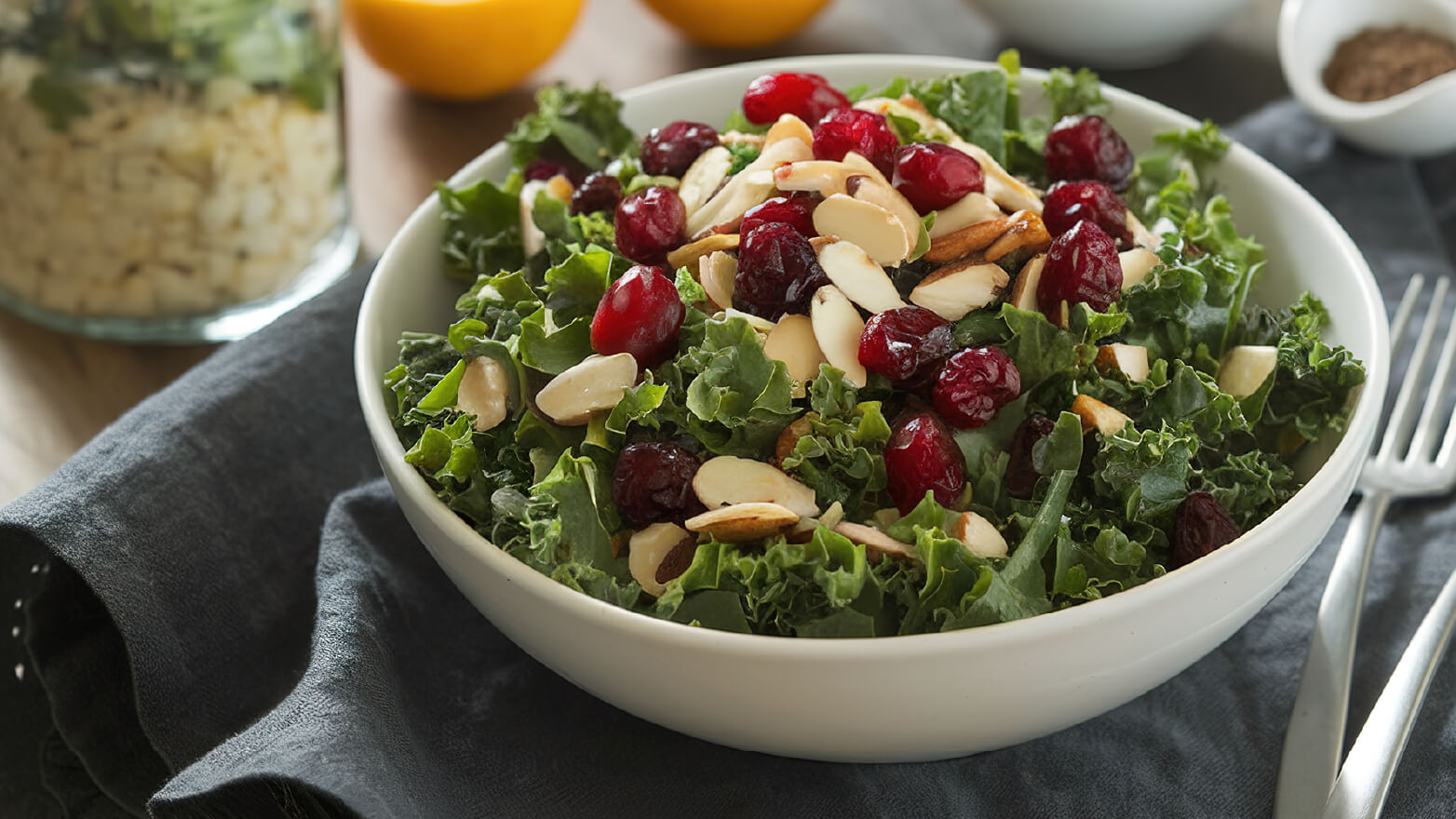 Kale salad with cranberries and almonds