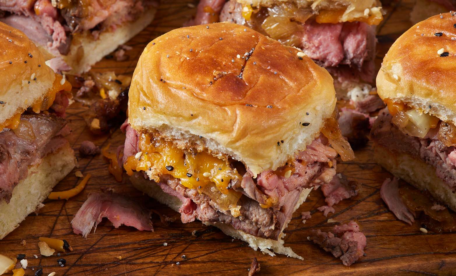 Shaved steak hoagie sliders