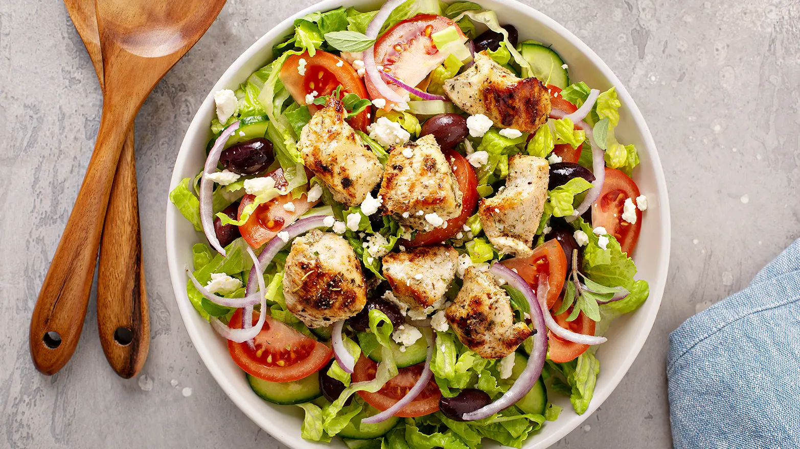 Greek chicken with cucumber feta salad