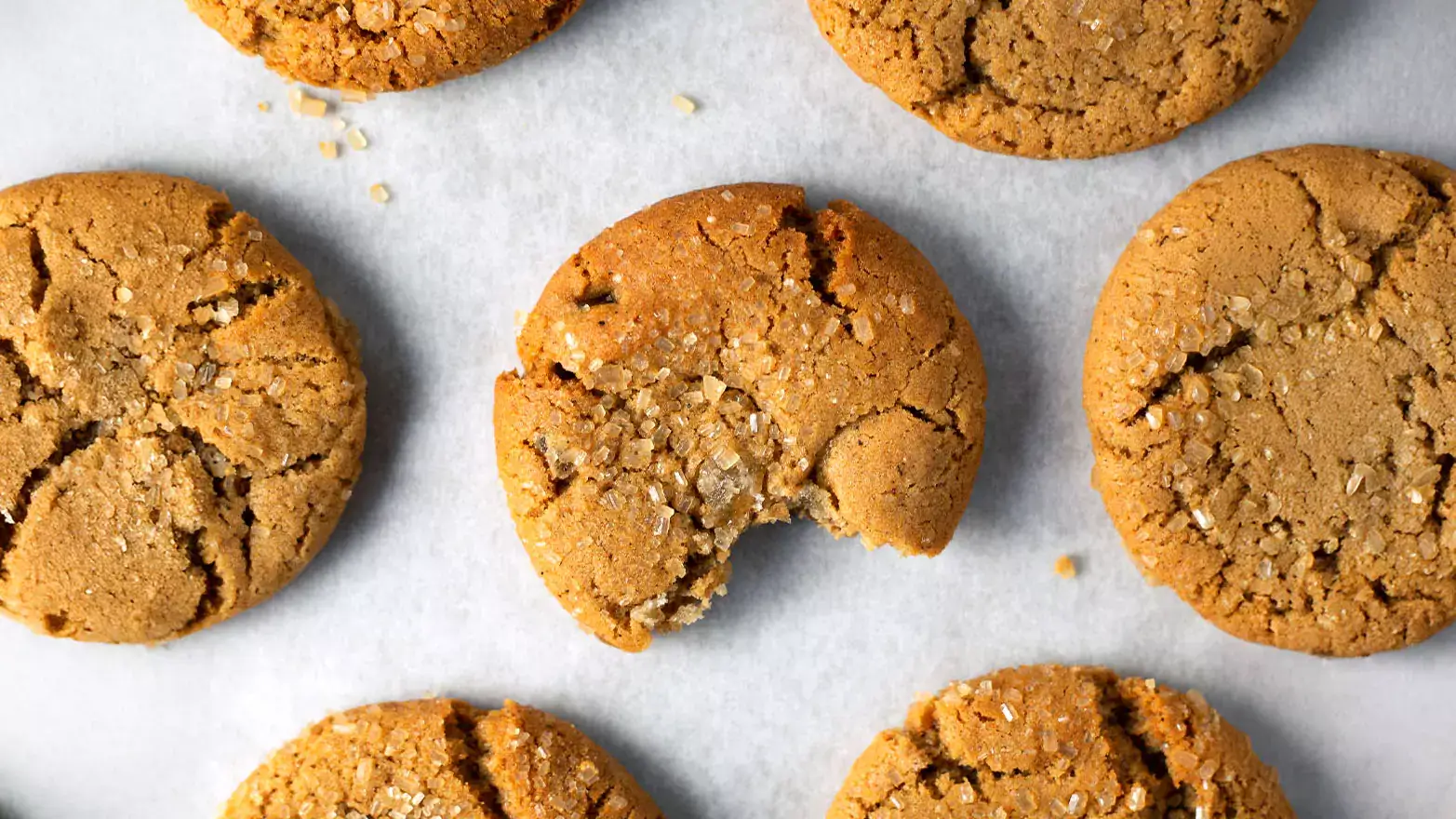 Soft molasses cookies on a baking sheet