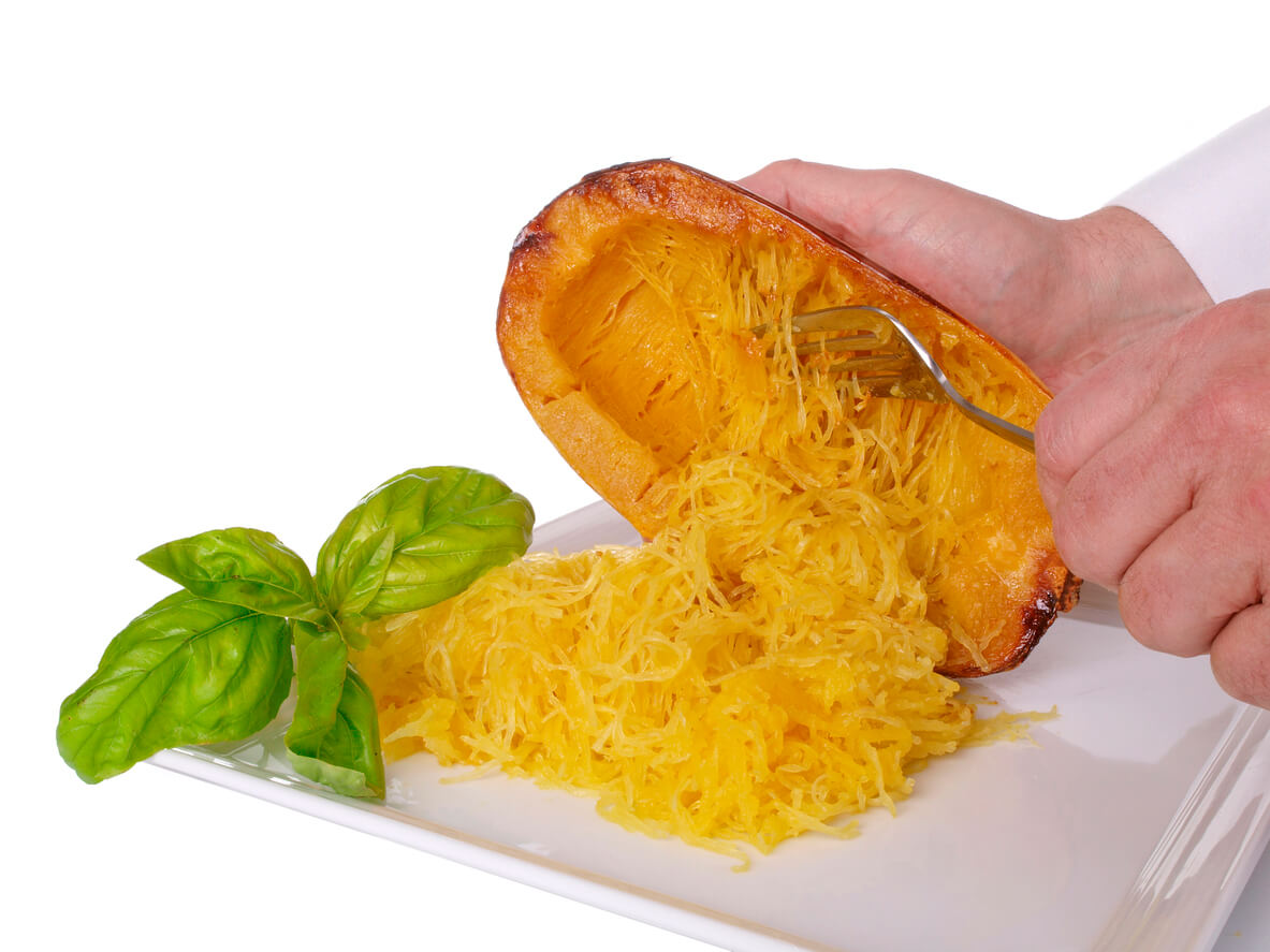 Spaghetti Squash Preparation with a fork.